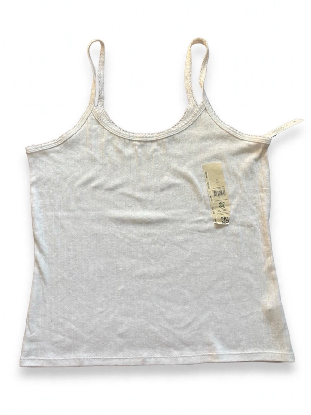 NWT No Boundaries White Pointelle Cami Tank XXL (20) Vivid White Picot Lace Trim